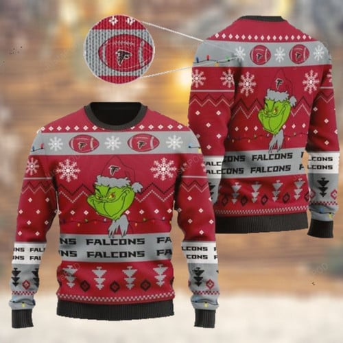 Atlanta Falcons American Nfl Football Team Logo Cute Grinch Ugly Christmas Sweater, All Over Print Sweatshirt