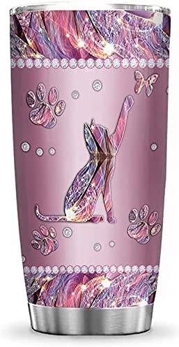 20Oz Printed Metal Style Cat With Butterfly, Gift For Cat Butterfly Lovers Tumbler Cup With Lid, Double Wall Vacuum Thermos Insulated Travel Coffee Mug – Malz1404003Z