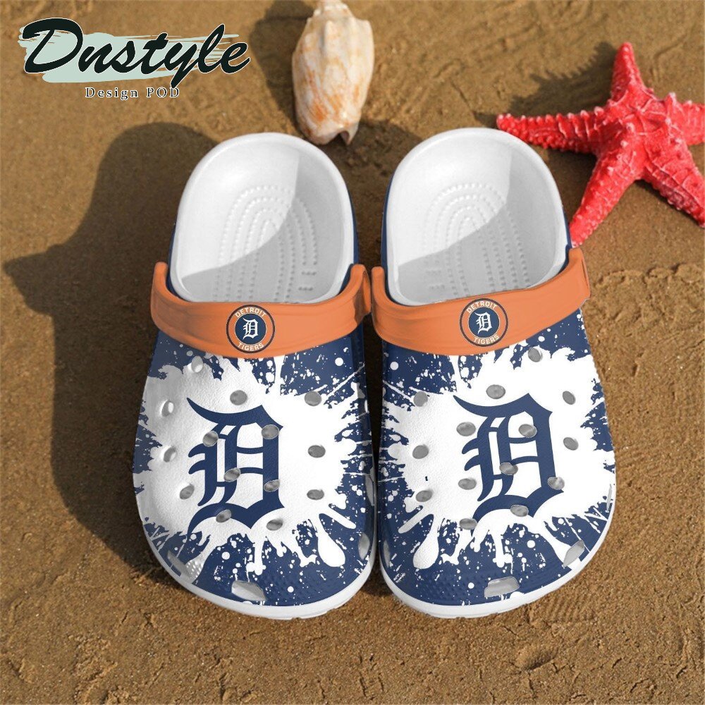 Detroit Tigers Custom Name Pattern Crocs Classic Clogs Shoes In Blue & Orange