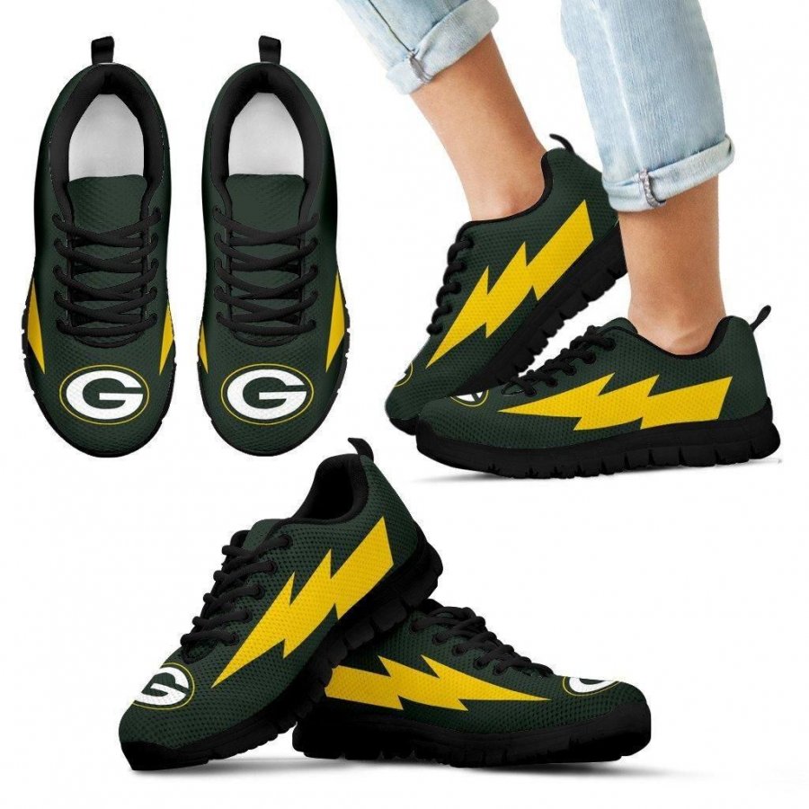 Cool Green Bay Packers Sneakers Thunder Lightning Amazing Logo #987