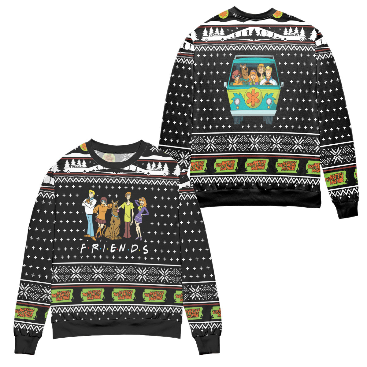 Scooby Doo Crew Friends Snowflake Pattern Ugly Christmas Sweater – All Over Print 3D Sweater – Black