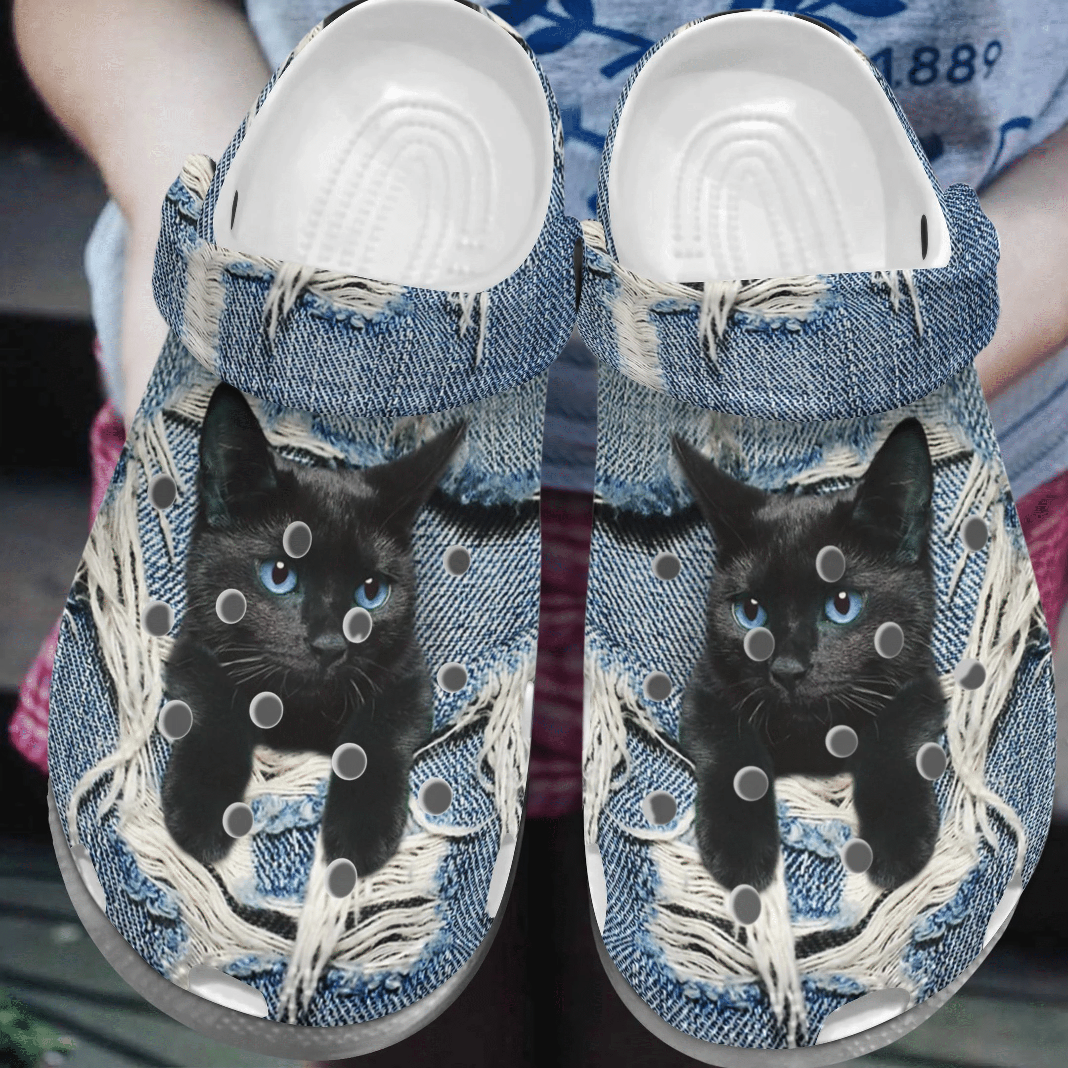Black Cat Scratch Jean Shoes – Little Animal Crocs Crocbland Clog Birthday Gift For Man Woman