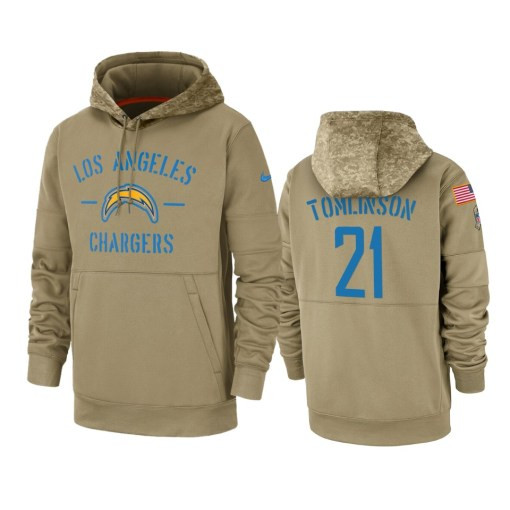 Los Angeles Chargers Ladainian Tomlinson Tan 2019 Salute To Service Sideline Therma Pullover Hoodie