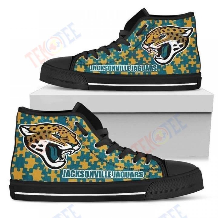 Mens Womens Puzzle Logo With Jacksonville Jaguars High Top Shoes TMT750