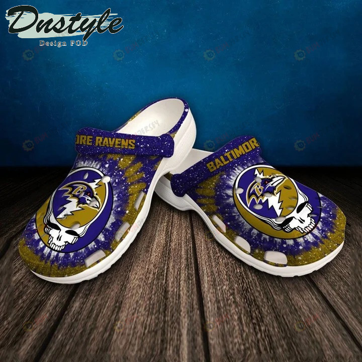 Baltimore Ravens Skull Pattern Crocs Classic Clogs Shoes In Purple & Yellow – Aop Clog