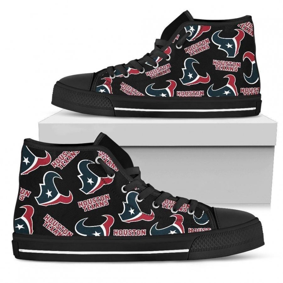 Script Logo Pattern Houston Texans High Top Shoes #471