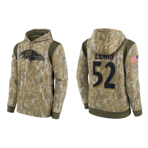 Ray Lewis Baltimore Ravens Camo 2021 Salute To Service Veterans Day Therma Pullover Hoodie