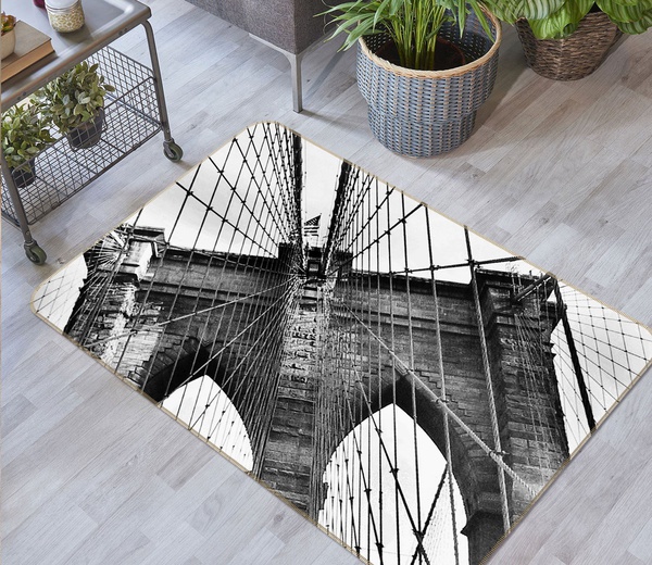 3D Black White Bridge Architecture Area Rug Home Decor