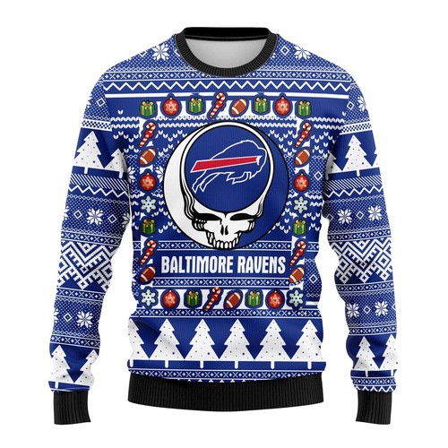 Buffalo Bills Grateful Dead Christmas Gift For Fan Ugly Wool Sweater Christmas