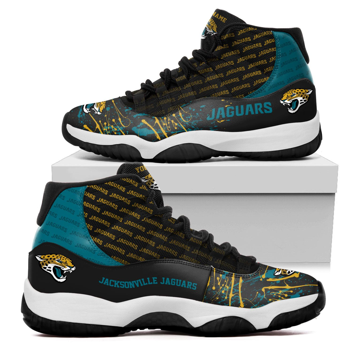 Jacksonville Jaguars Custom Name Air Jd 11 Sneakers Shoes 148 For Football Fans