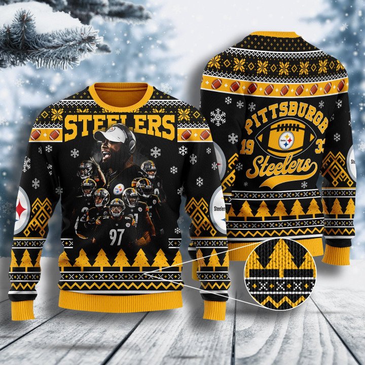 Pittsburgh Steelers Football Team Black Golden Gift For Fan Ugly Wool Sweater Christmas