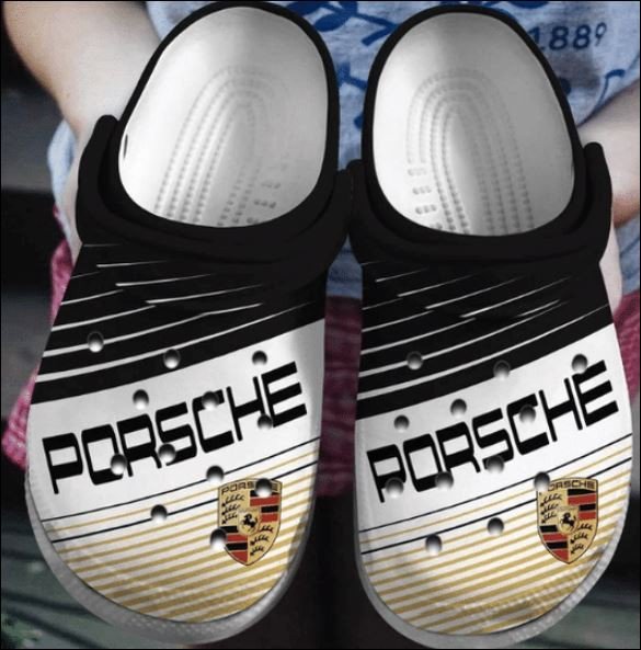 Porsche Logo Pattern Crocs Classic Clogs Shoes In White & Black