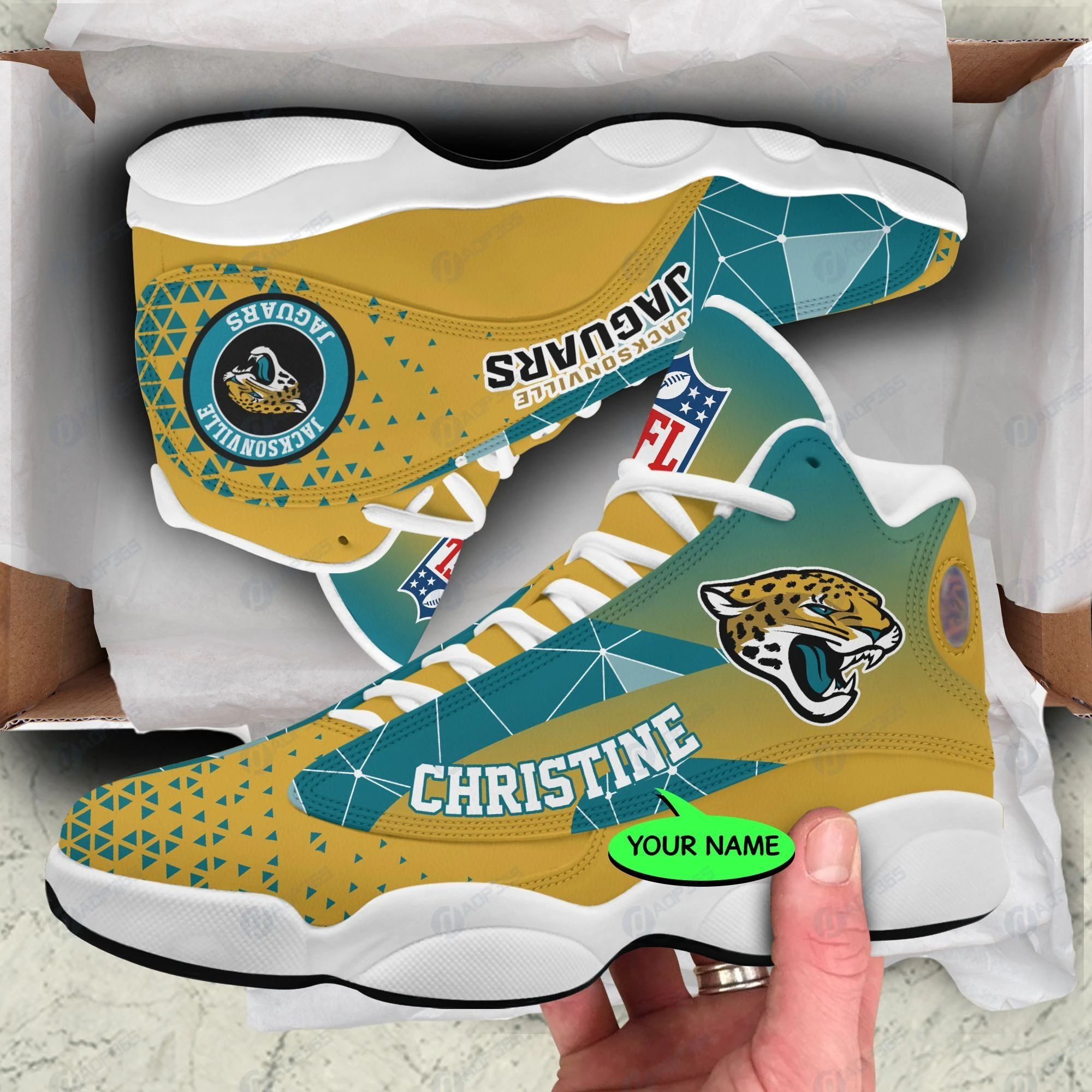 Personalized Jacksonville Jaguars Triangle Air Jordan 13 Printing Shoes Sneaker