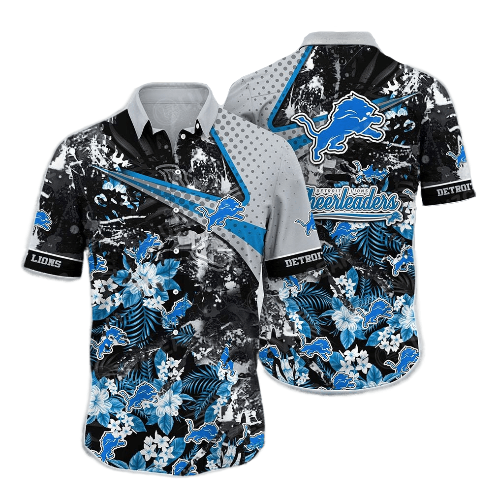 Detroit Lions Hawaiian Shirt Detroit Lions Cheerleaders Hibiscus Flowers Black Blue Hawaii Shirt For Women Detroit Lions Aloha Shirt - Product by Prowallart Shop