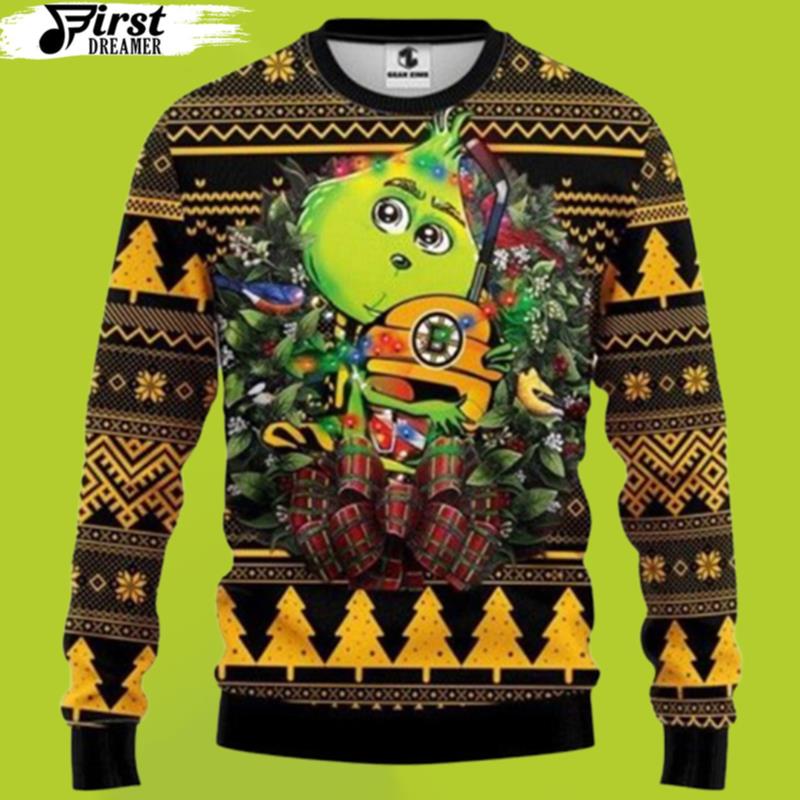 Boston Bruins Grinch Hug Christmas Gift For Fan Ugly Wool Sweater Christmas