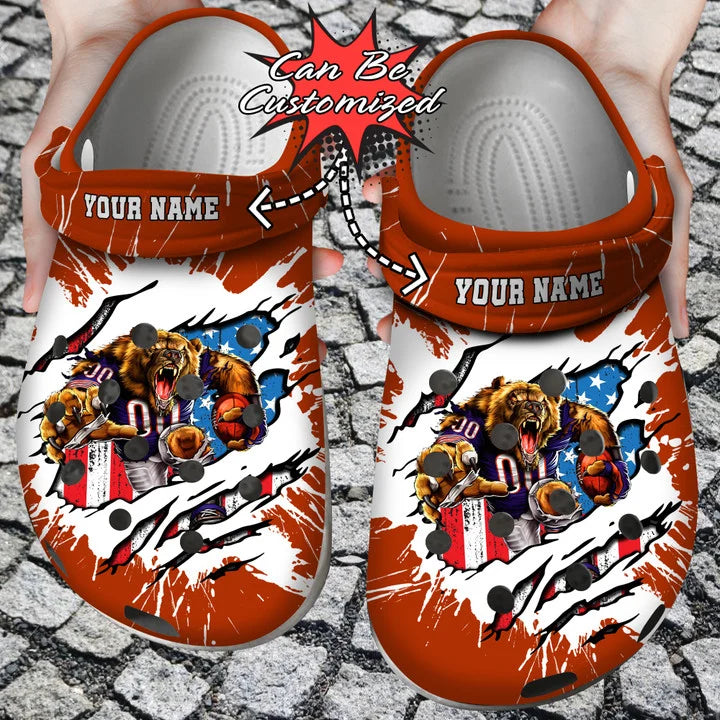 Football Crocs – Personalized Chicago Bears Mascot Ripped Flag Clog Shoes