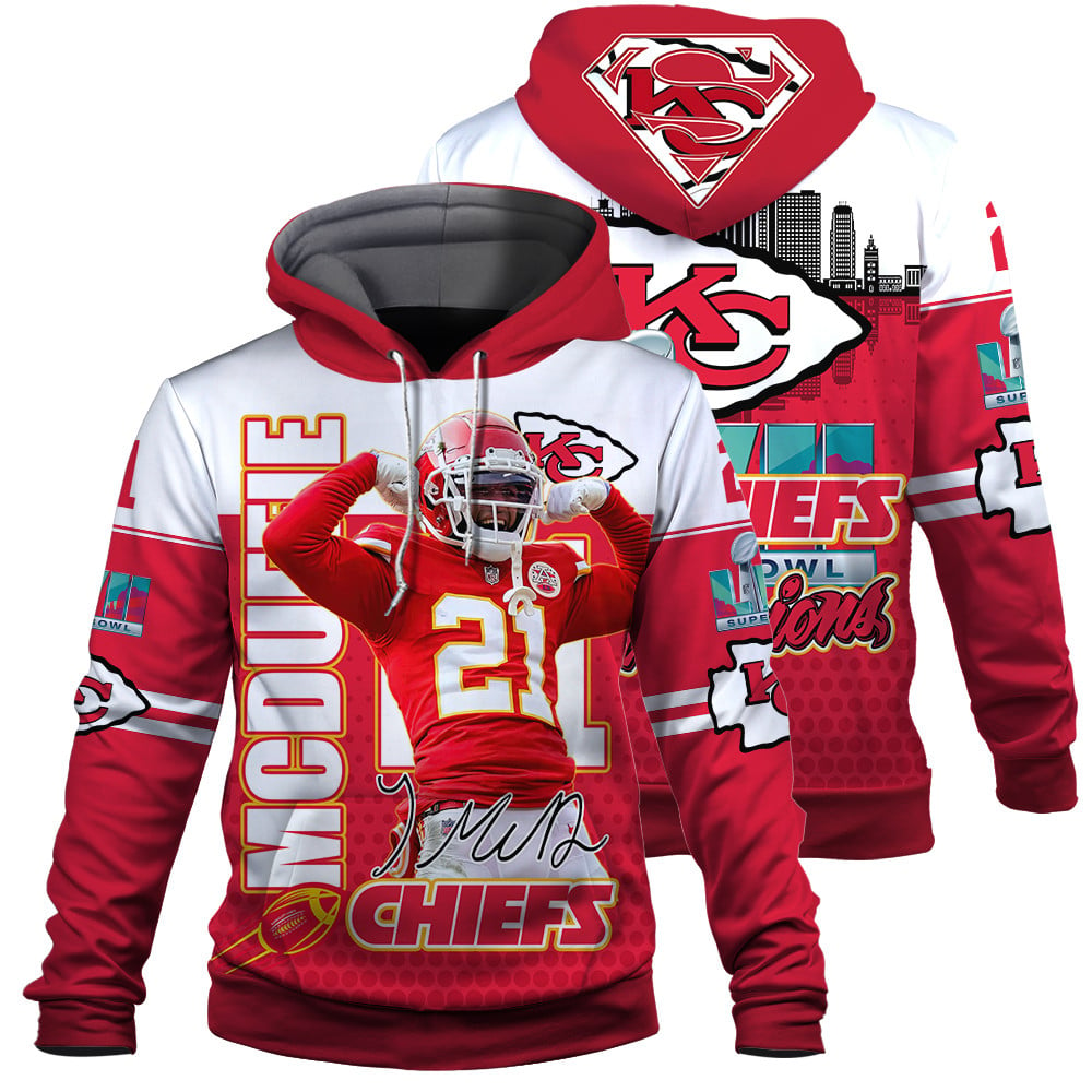 Trent Mcduffie Kansas City Chiefs Super Bowl Champions Print 3D Red White Hoodie