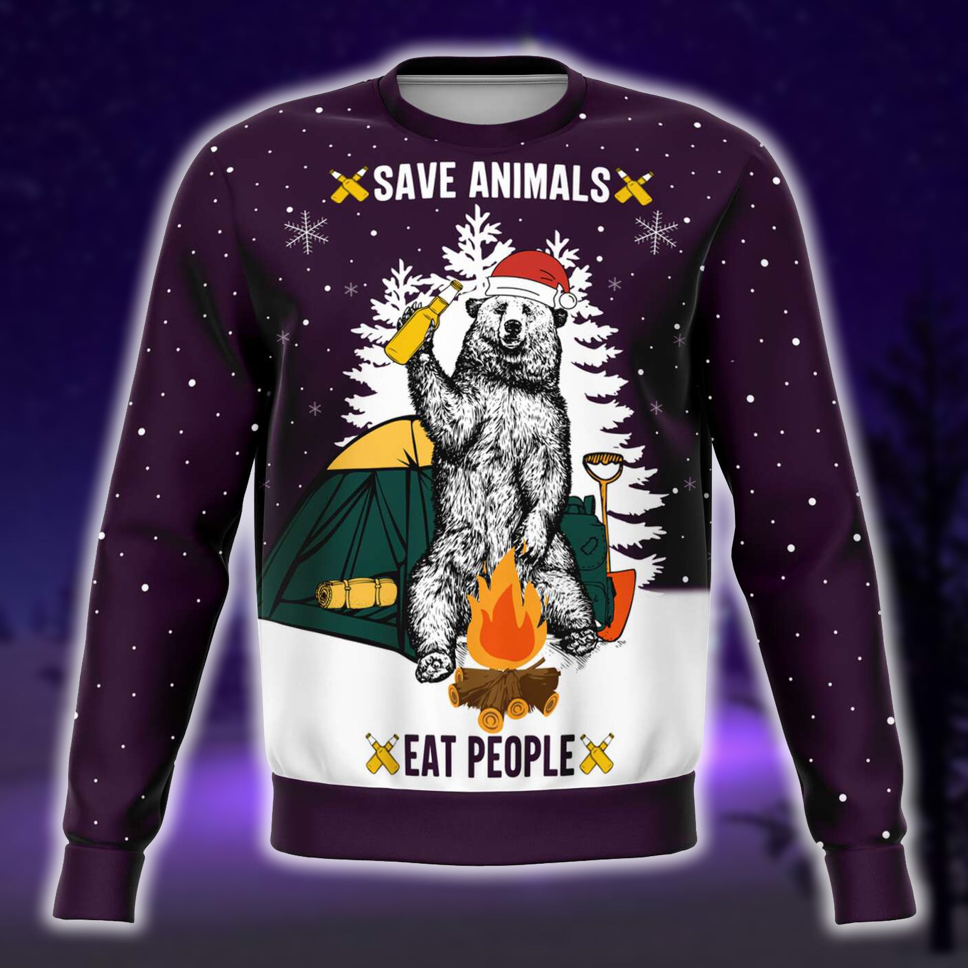 Save Animals Bear Camping Plum Sweatshirt