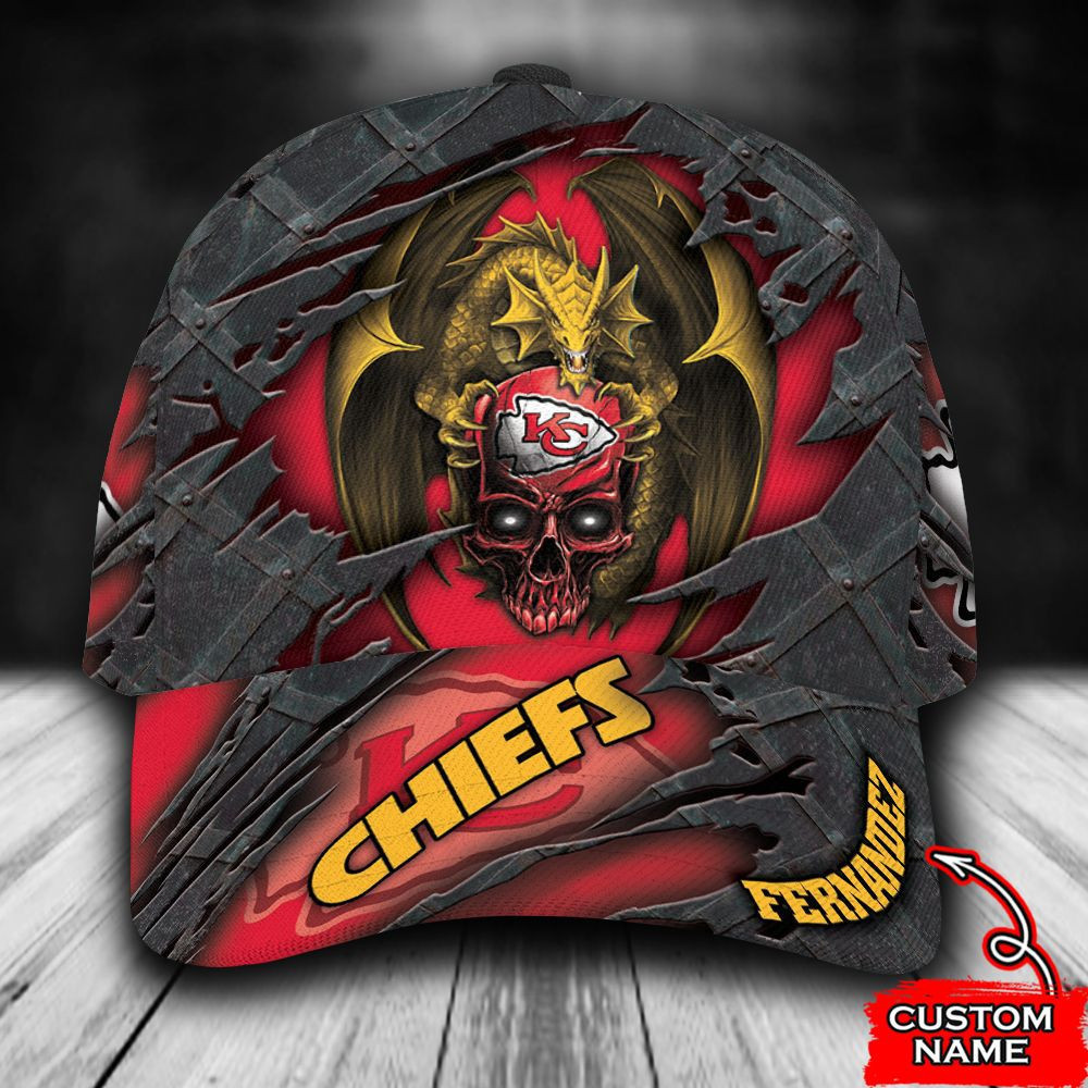 Personalized Kansas City Chiefs Dragon Skull All Over Print 3D Baseball Cap – Red