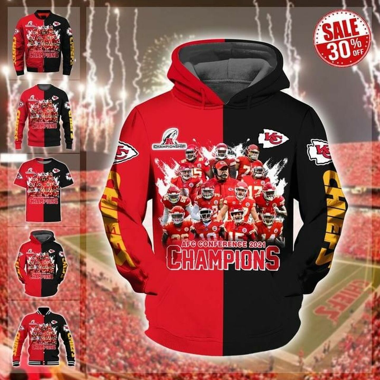 Kansas City Chiefs Afc Champions Division For Fans 3D Hoodie Sweater Tshirt Model 3547