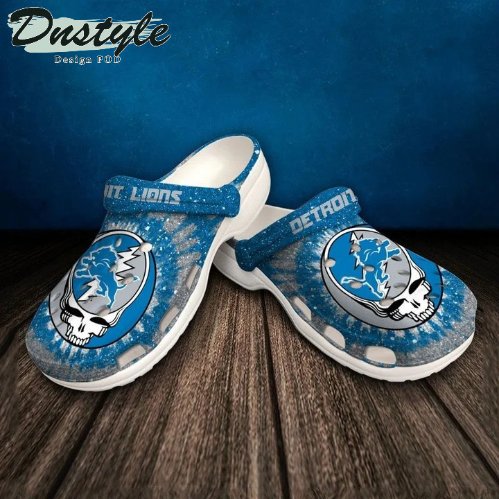 Detroit Lions Skull Pattern Crocs Classic Clogs Shoes In Blue & Grey