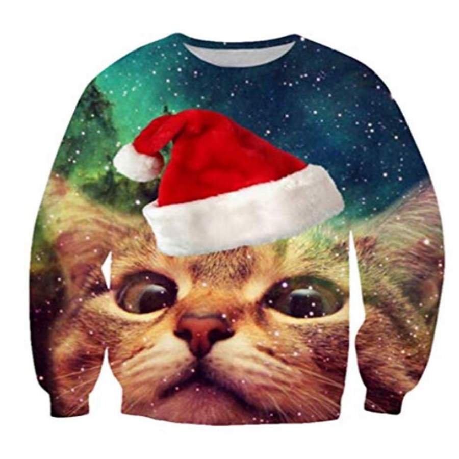 Cutiefox 3D Print Crew Neck Pullover Ugly Christmas Sweater Sweatshirts