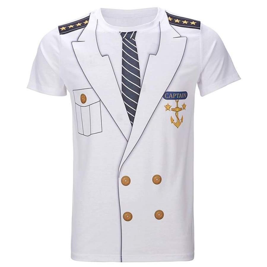 Men Police 3D Funny T Shirt Pilot Pirate Tuxedo Prisoner Clown Sailor Costume Tee Top Adult Halloween Carnival Party Cosplay