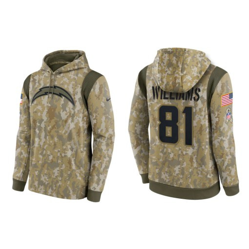 Mike Williams Los Angeles Chargers Camo 2021 Salute To Service Veterans Day Therma Pullover Hoodie