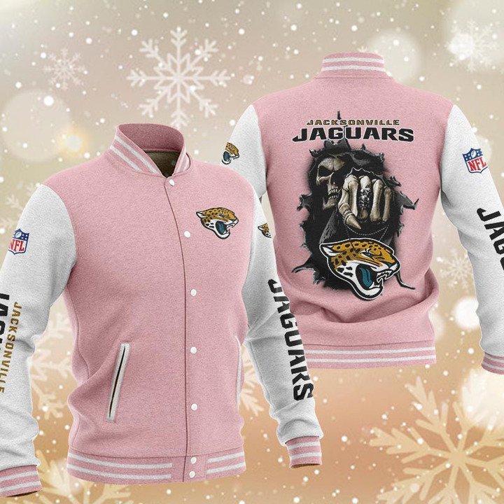 Jacksonville Jaguars Pink Skull Baseball Jacket