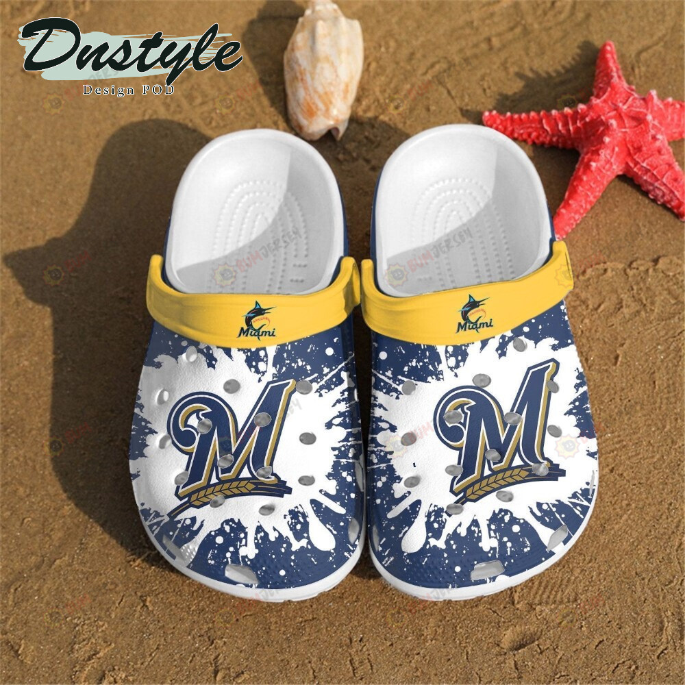 Milwaukee Brewers Logo Pattern Crocs Classic Clogs Shoes In Blue & White – Aop Clog