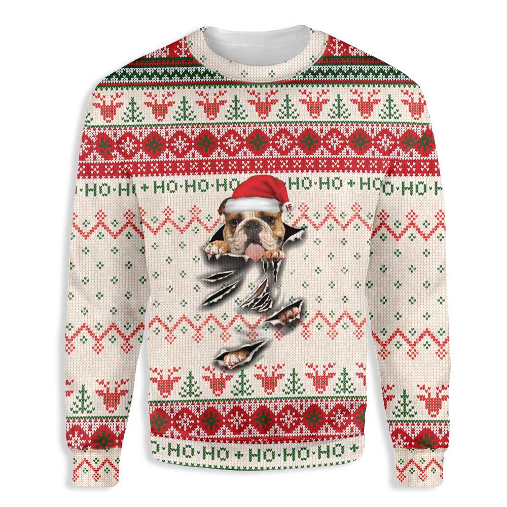 Ugly Christmas English Bulldog Scratch Ez12 1510 All Over Print Sweatshirt