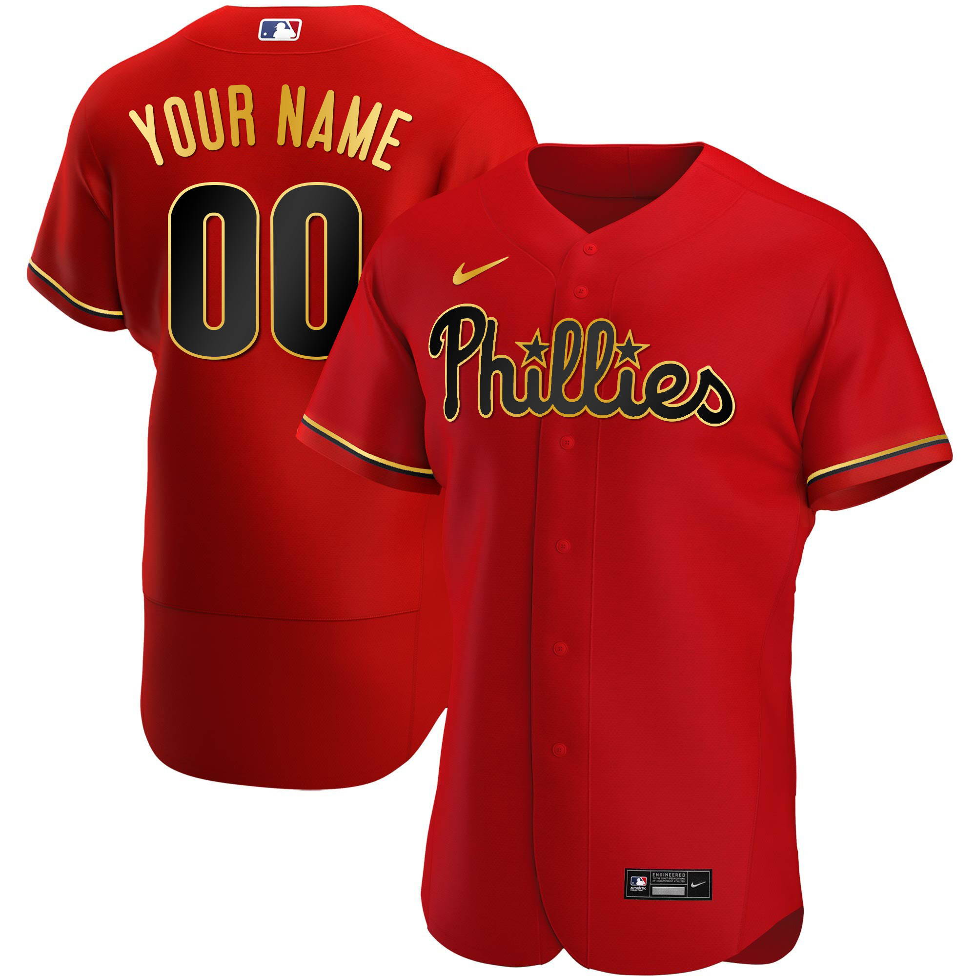 Men’S Philadelphia Phillies Gold Trim Custom Jersey – All Stitched