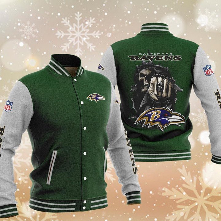 Baltimore Ravens Green Skull Baseball Jacket