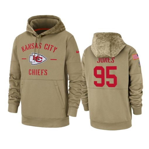 Kansas City Chiefs Chris Jones Tan 2019 Salute To Service Sideline Therma Pullover Hoodie