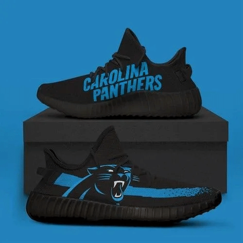 Carolina Panthers Black Runing Yeezy Sneakers Shoes For Sale