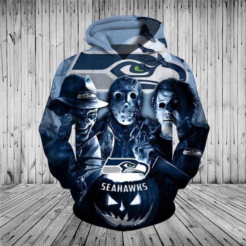 N.F.L Seattle Seahawks Classic Halloween Horror Movie Character 6 Unisex 3D Hoodie Gift For Fans