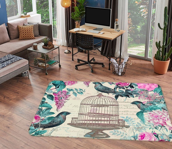 3D Bird Cage In Flower Garden Area Rug Home Decor