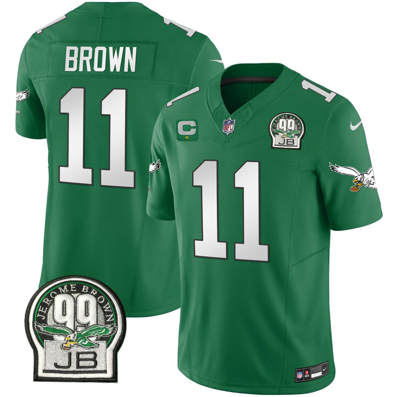 A.J. Brown Philadelphia Eagles Kelly Green Jerome Brown Patch Jersey – All Stitched