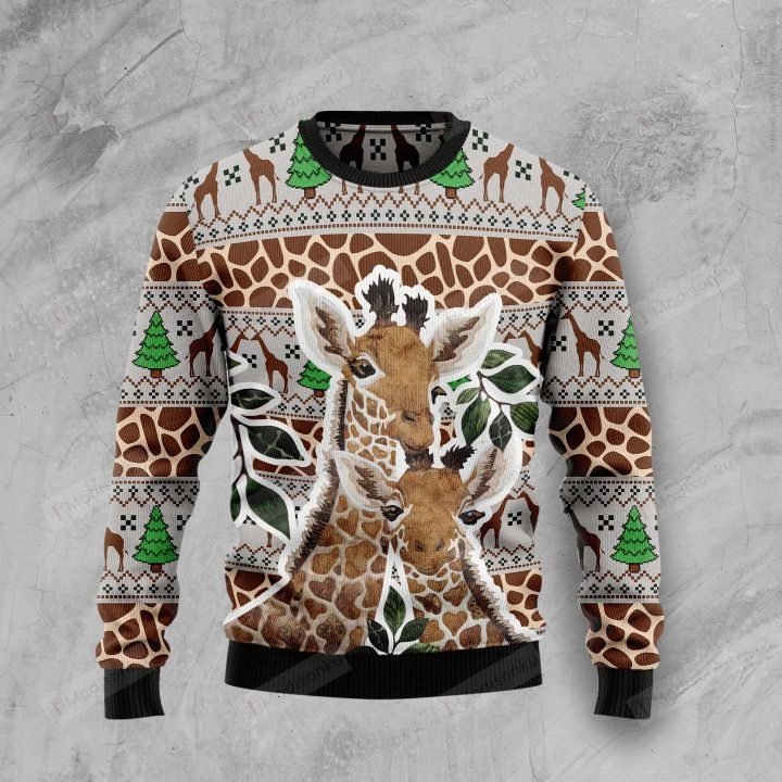 Giraffe Family For Unisex Ugly Christmas Sweater 2023, All Over Print Sweatshirt