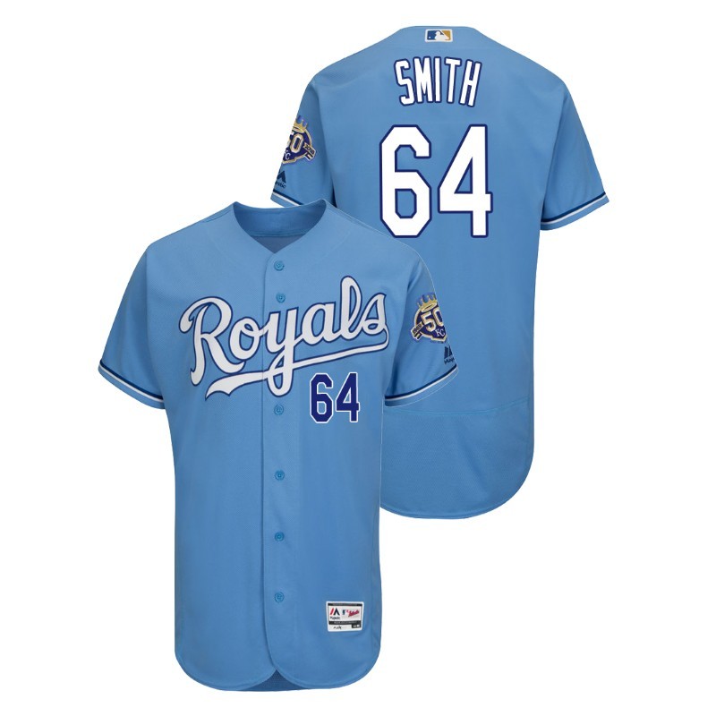 Men’S Kansas City Royals Gray Road Flex Base #64 Burch Smith 50Th Anniversary Jersey – All Stitched, Embroidery