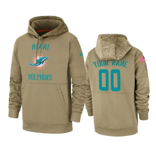 Miami Dolphins Custom Tan 2019 Salute To Service Sideline Therma Pullover Hoodie