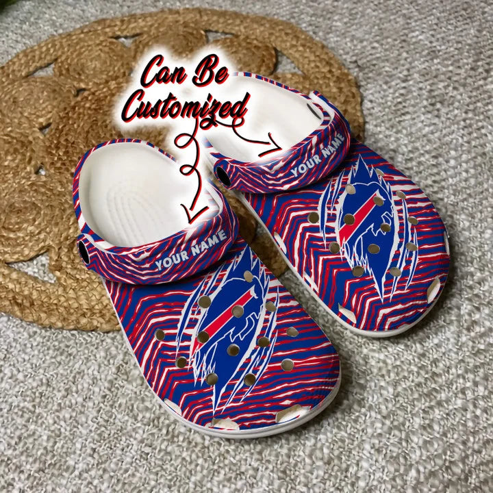 Football Crocs – Personalized Buffalo Bills Ripped Zebra Print Paint Clog Shoes