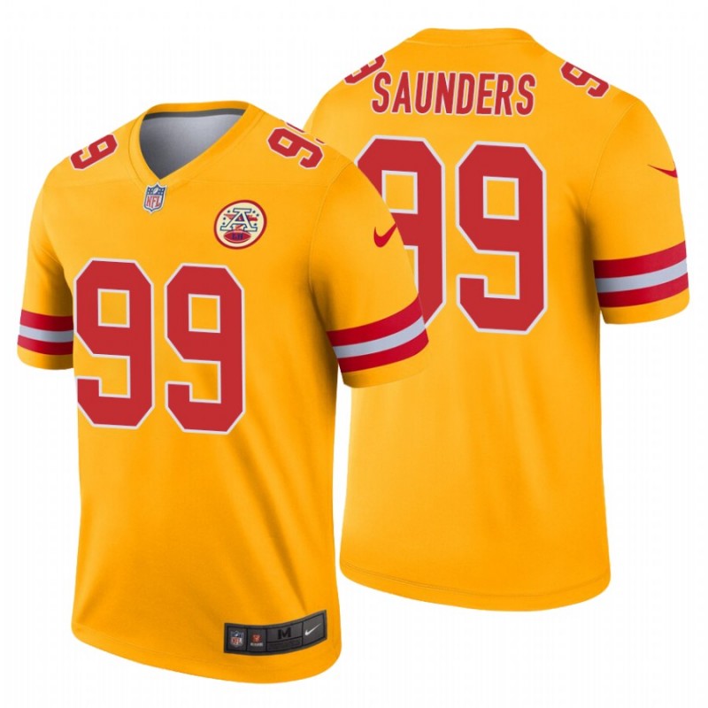 Men’S Khalen Saunders #99 Kansas City Chiefs Inverted Legend Gold Jersey – All Stitched, Embroidery