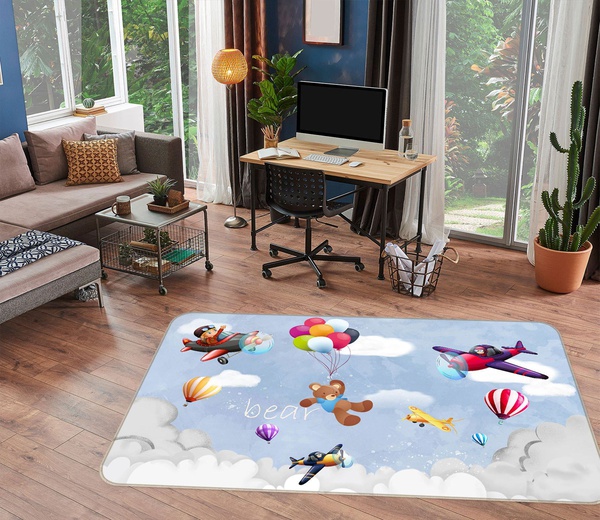 3D Airplane Hot Air Balloon Raging Area Rug Home Decor