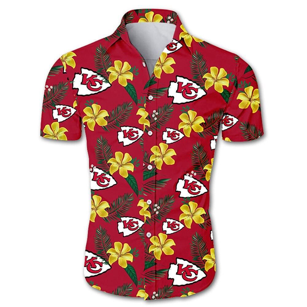 Kansas City Chiefs Hawaiian Aloha Shirts Floral Button Up Slim Fit Body