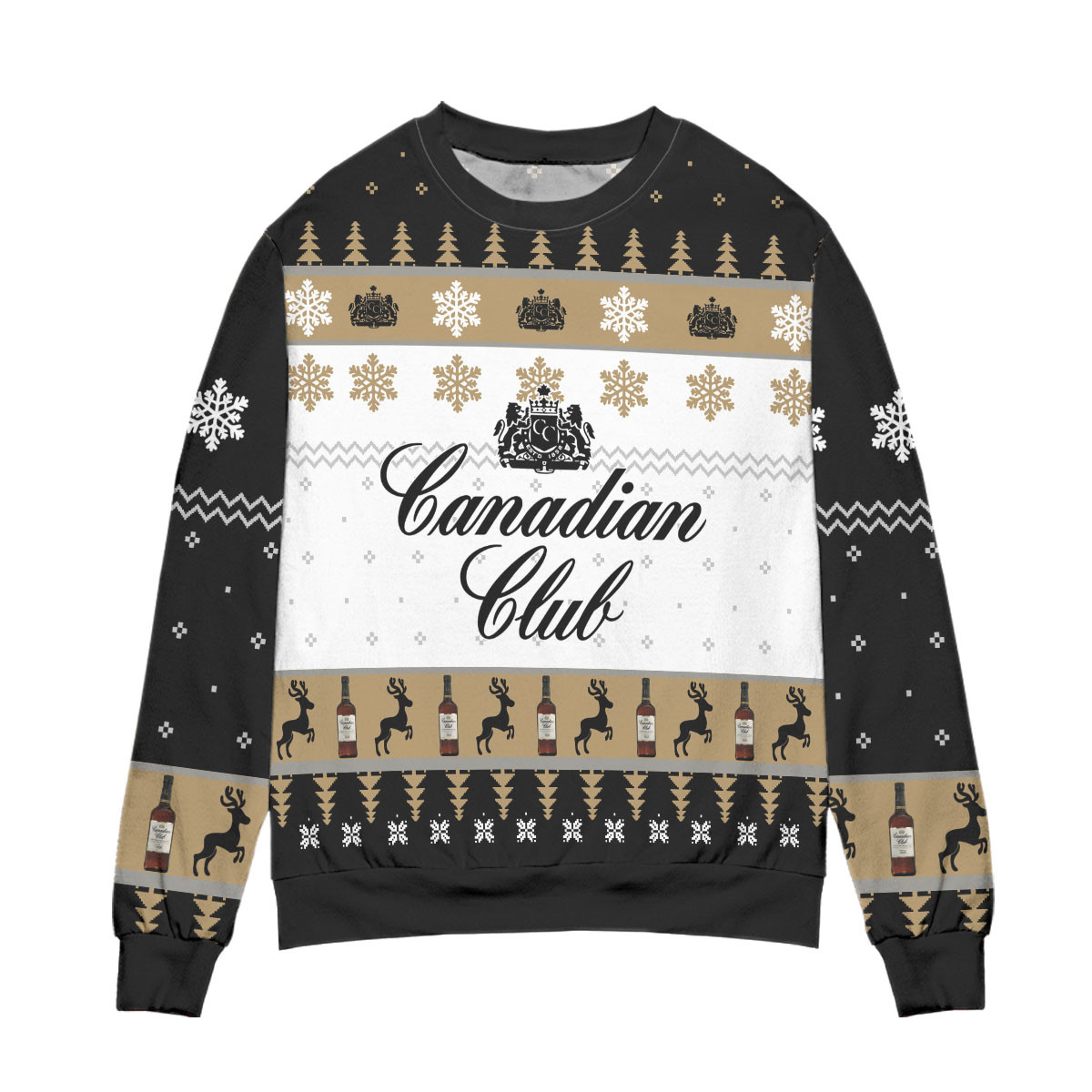 Canadian Club Whisky Snowflake Pattern Ugly Christmas Sweater – All Over Print 3D Sweater – Black