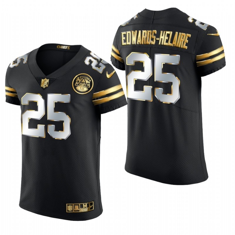 Kansas City Chiefs Clyde Edwards-Helaire Black 2020-21 Golden Edition Elite Jersey – All Stitched, Embroidery