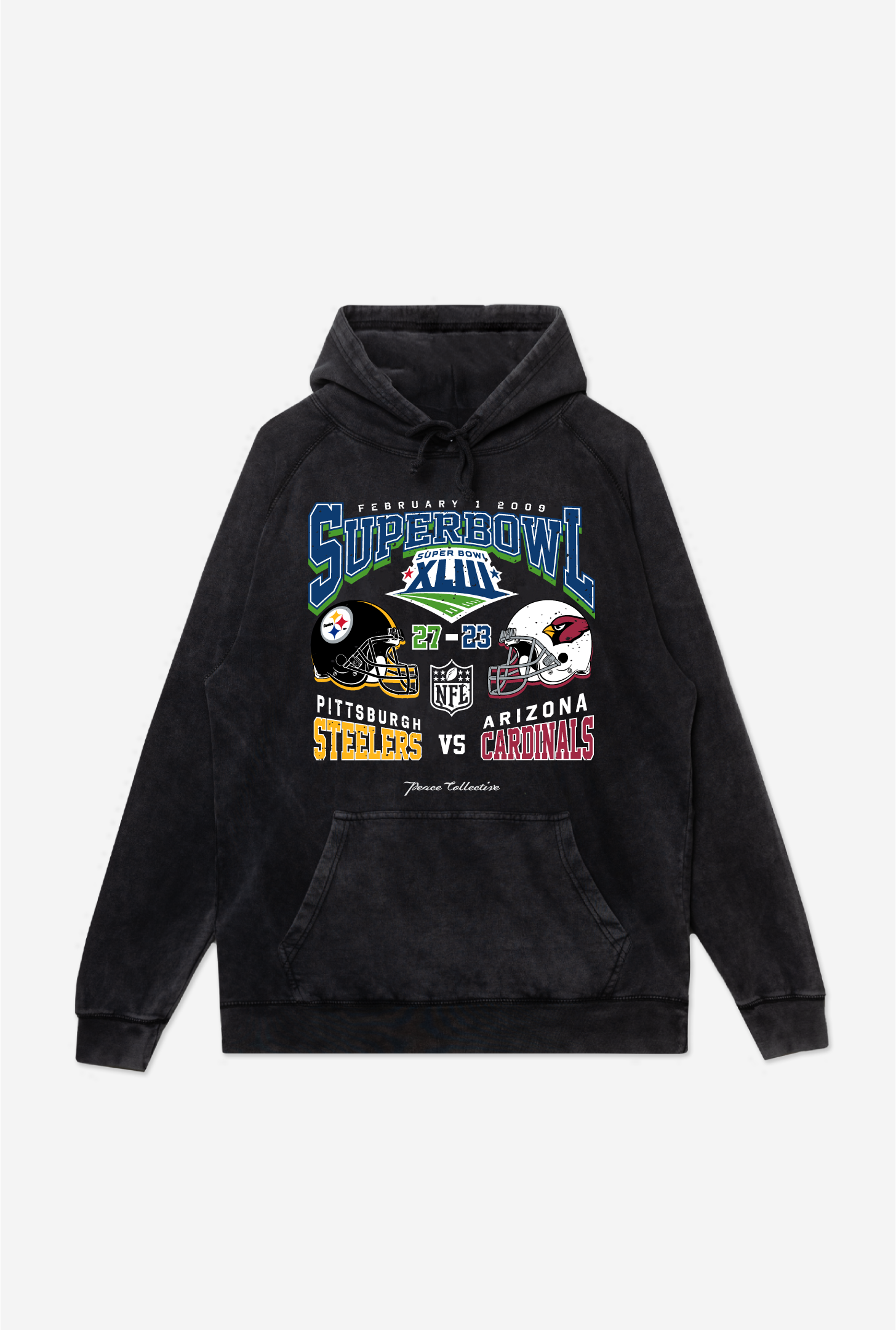 Super Bowl Xliii: Pittsburgh Steelers Vs. Arizona Cardinals Stonewashed Hoodie – Black