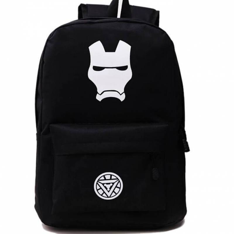 Women Men Black Iron Man Canvas Travel Backpack for Teenage Girls Boys School Bag