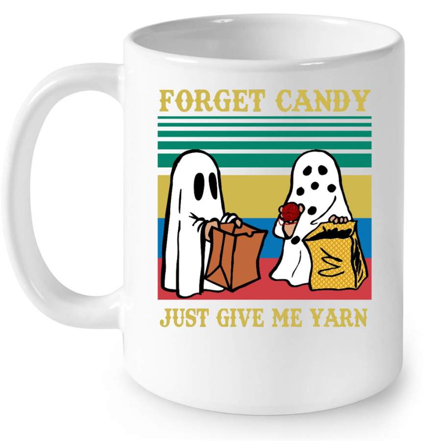 Forget Candy Just Give Me Yarn Boo Halloween Classic Vintage – Full-Wrap Coffee White Mug